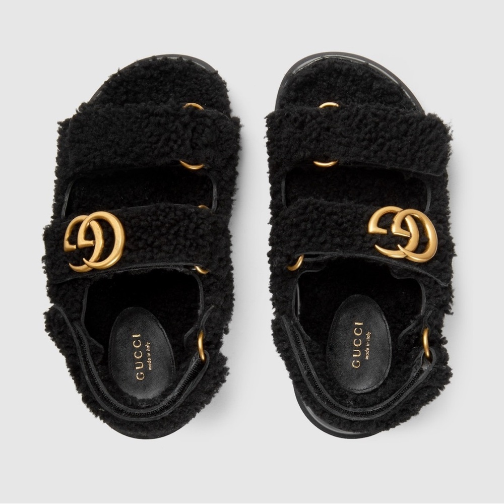 Gucci Black and Gold Sandals with Plush Design